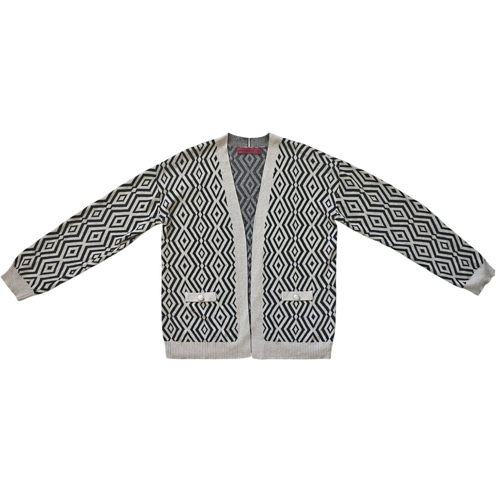 LOVE SCARLETT Geometric Diamond Knit Open Front Cardigan Women‎ Size Medium